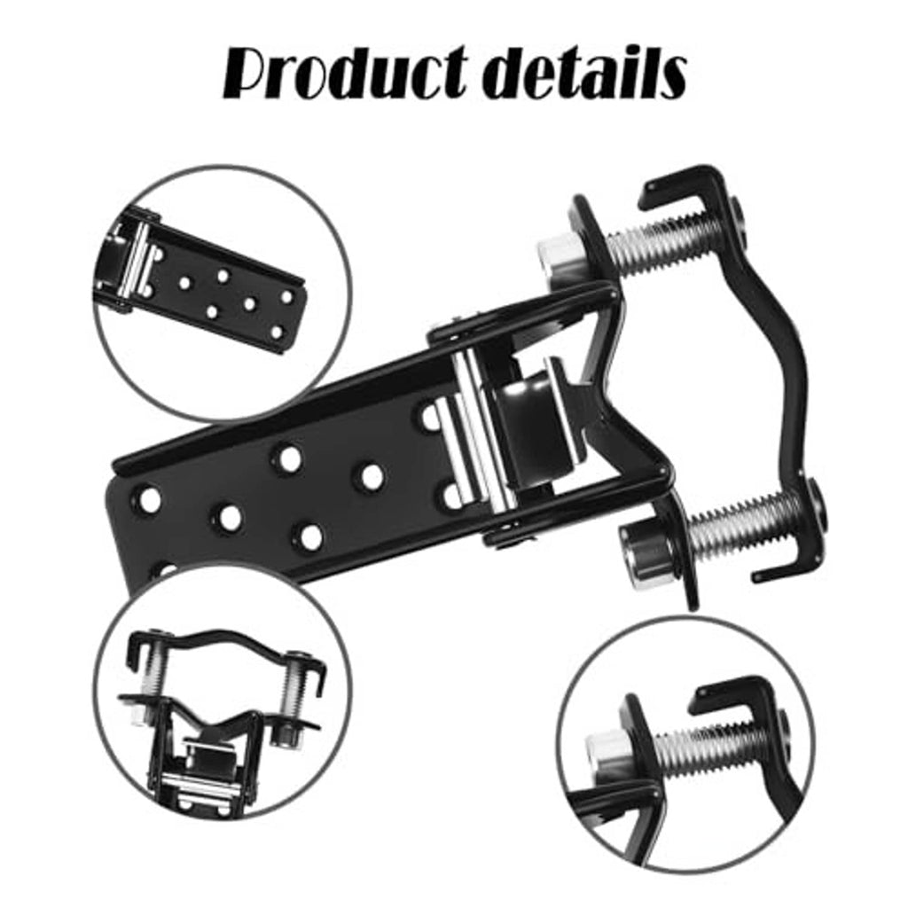Black foldable motorcycle foot peg with clamp mechanism and mounting holes