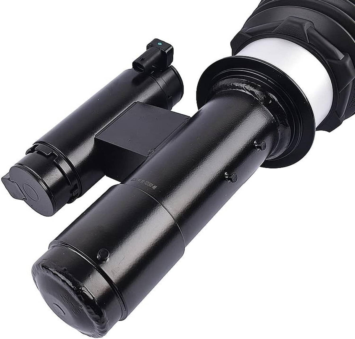 Front right air suspension strut assembly, black body with silver air spring