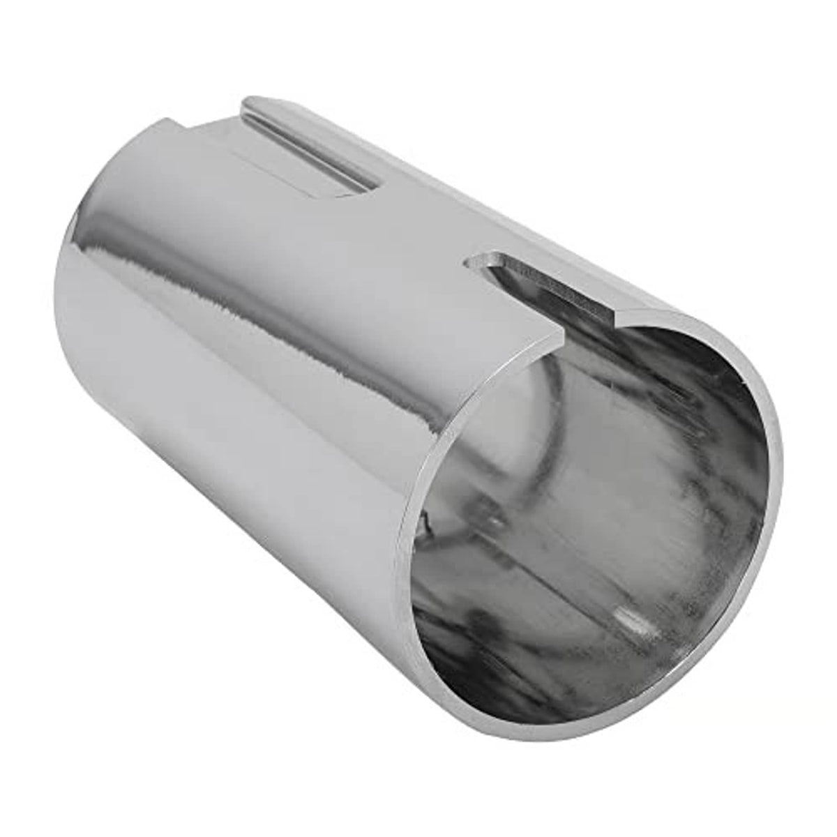Silver lower shift knob cover, chrome-finish cylinder with inner black opening