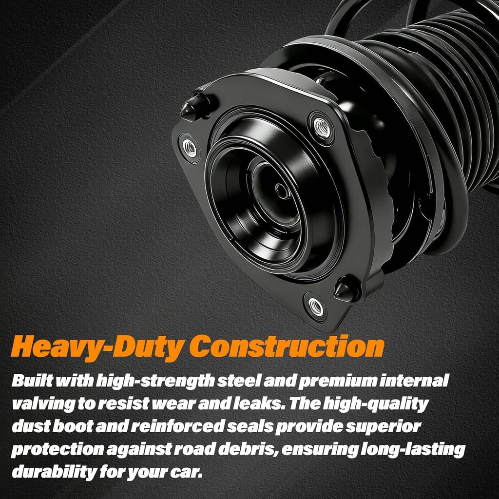 Single front strut assembly showing black spring and round top mount