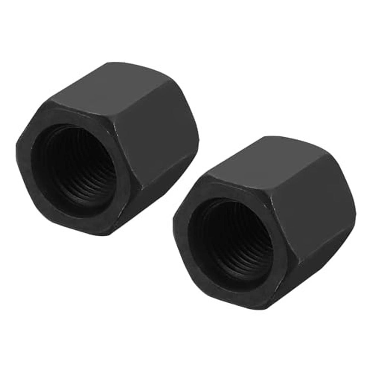Two hex coupling nuts (M16 x 1.5), black finish, internal threaded bores