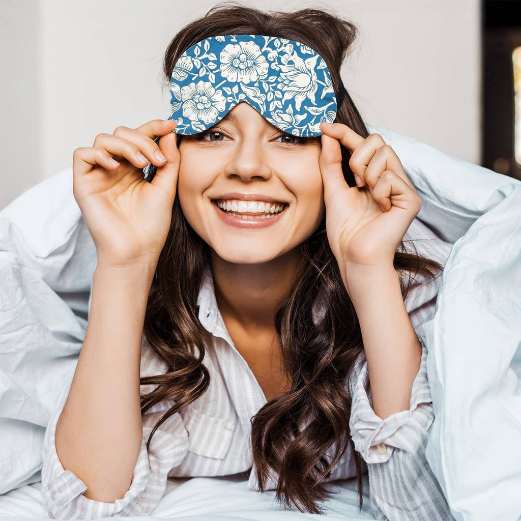 Blue floral cotton sleep mask