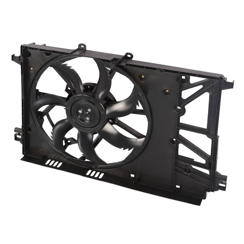 Radiator cooling fan assembly with black fan and rectangular mounting frame