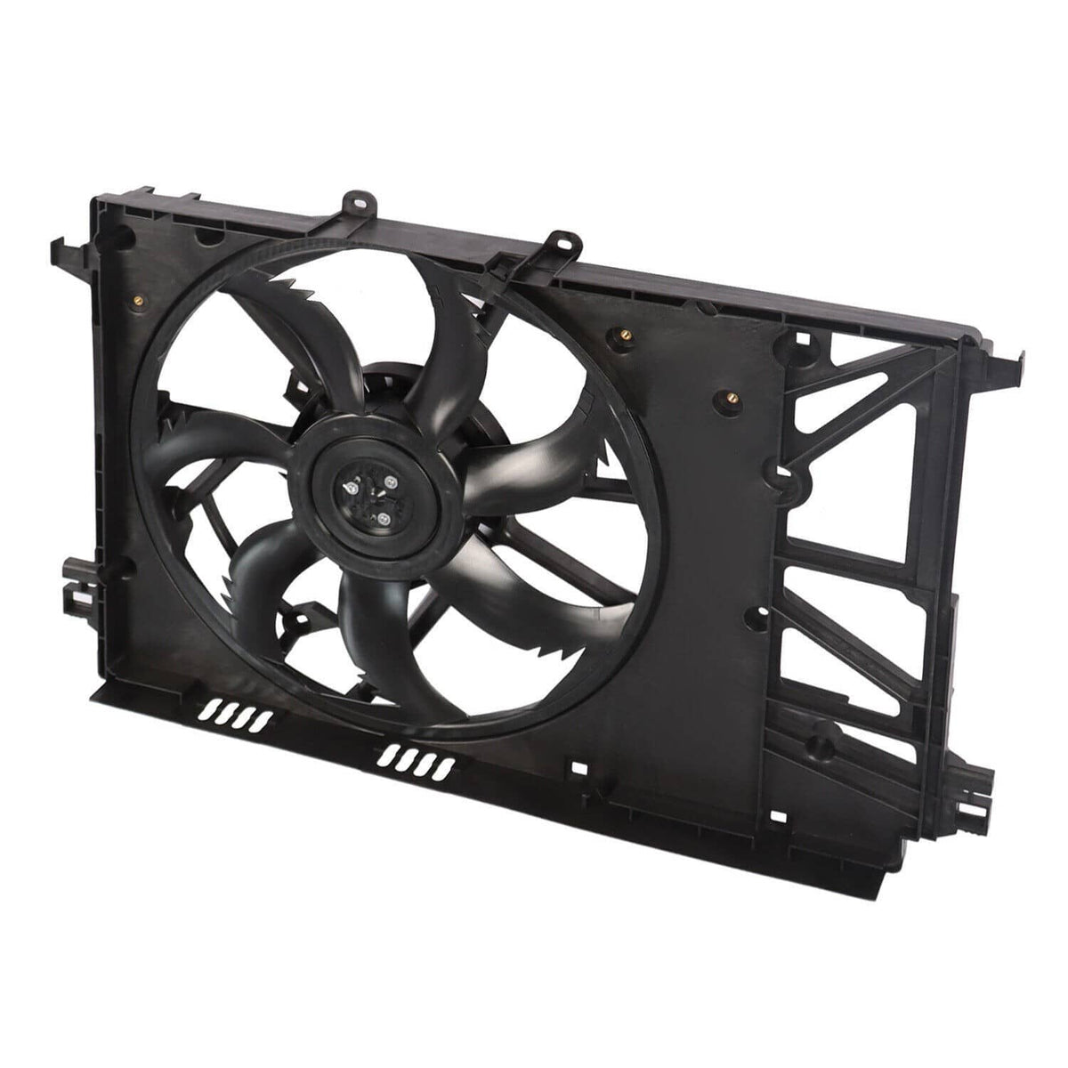 Radiator cooling fan assembly with black fan and rectangular mounting frame