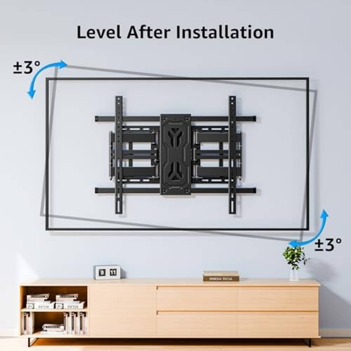 Flat TV wall mount bracket with post-install leveling adjustment
