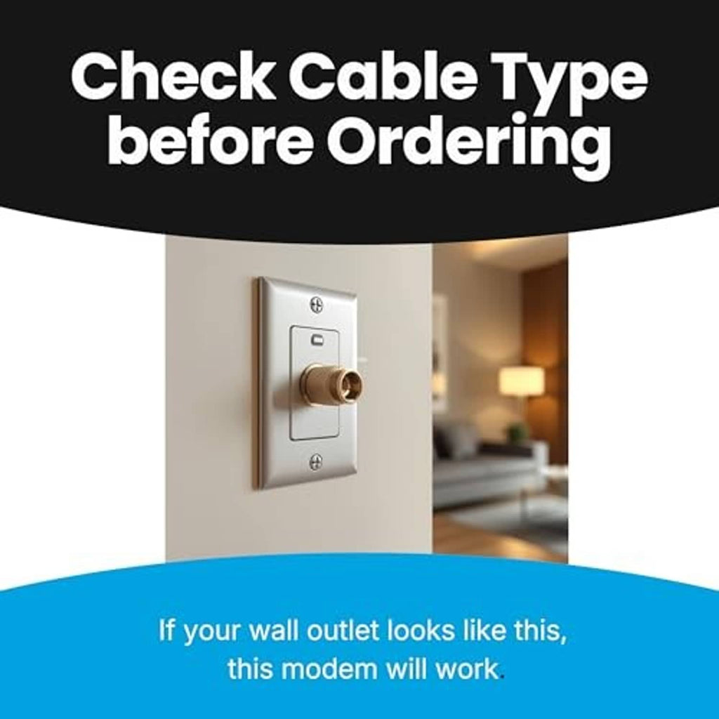 White cable modem near wall outlet connection