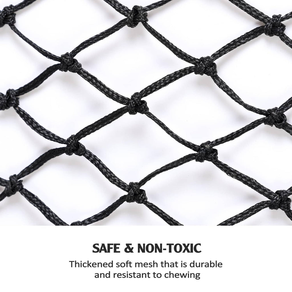 Black diamond-mesh net panel with thickened rope knots