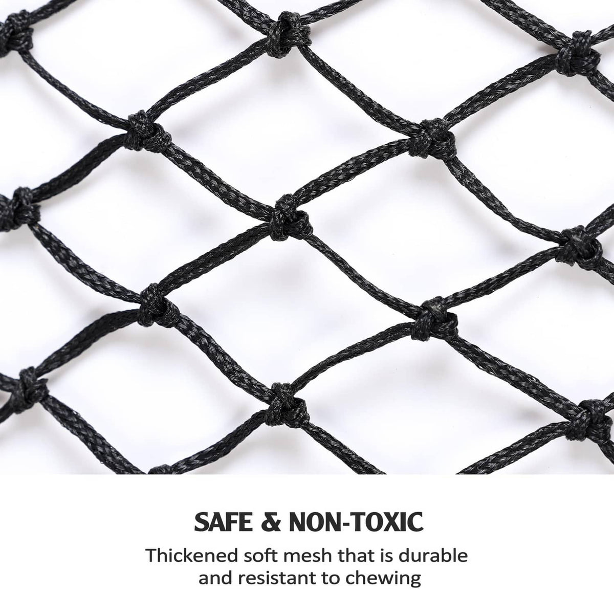 Black diamond-mesh net panel with thickened rope knots