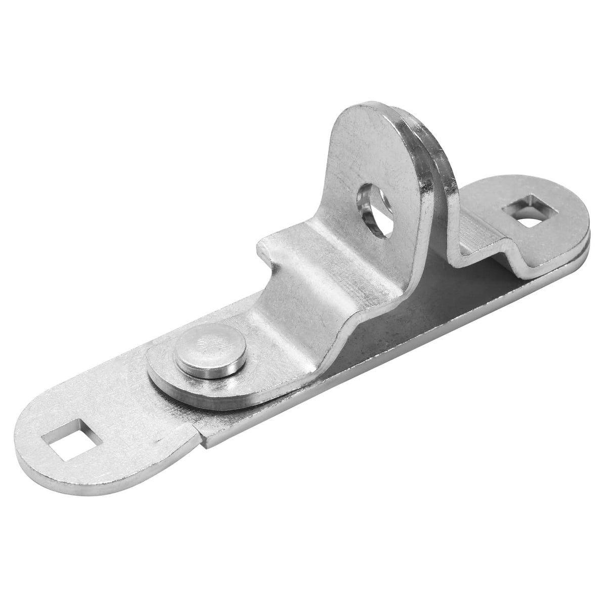 Steel cam latch hasp with looped keeper and circular pin, silver finish