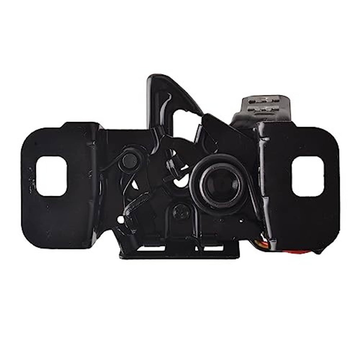 Black hood latch assembly with round latch post and bracket tabs