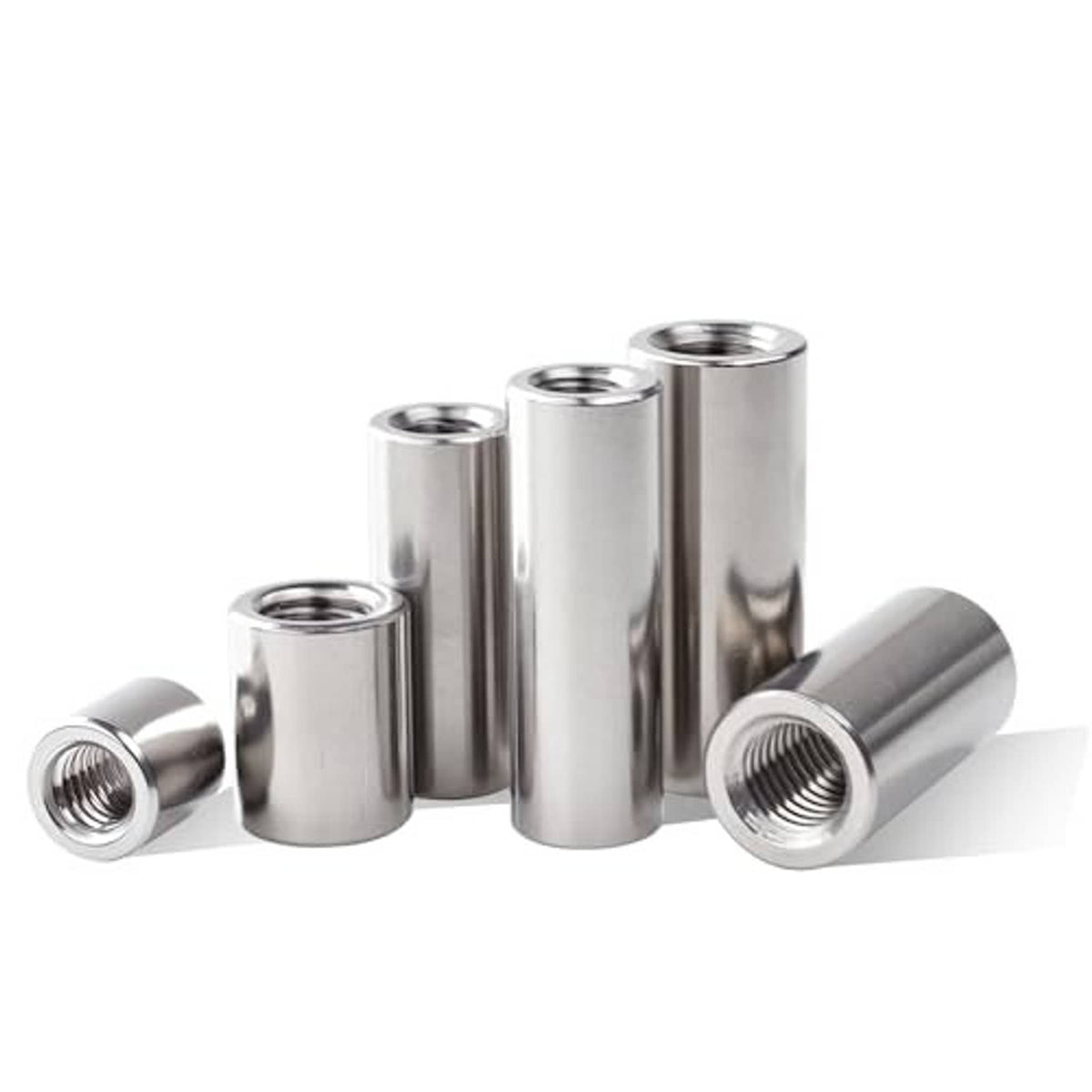 Multiple round stainless steel coupling nuts with internal female threads