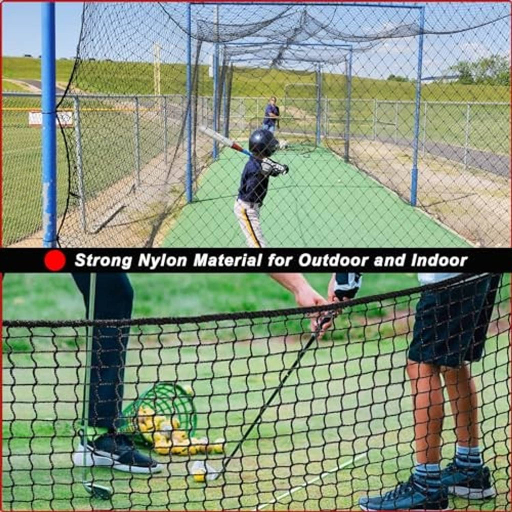 Heavy-duty sports net stretched as a protective barrier in an outdoor yard