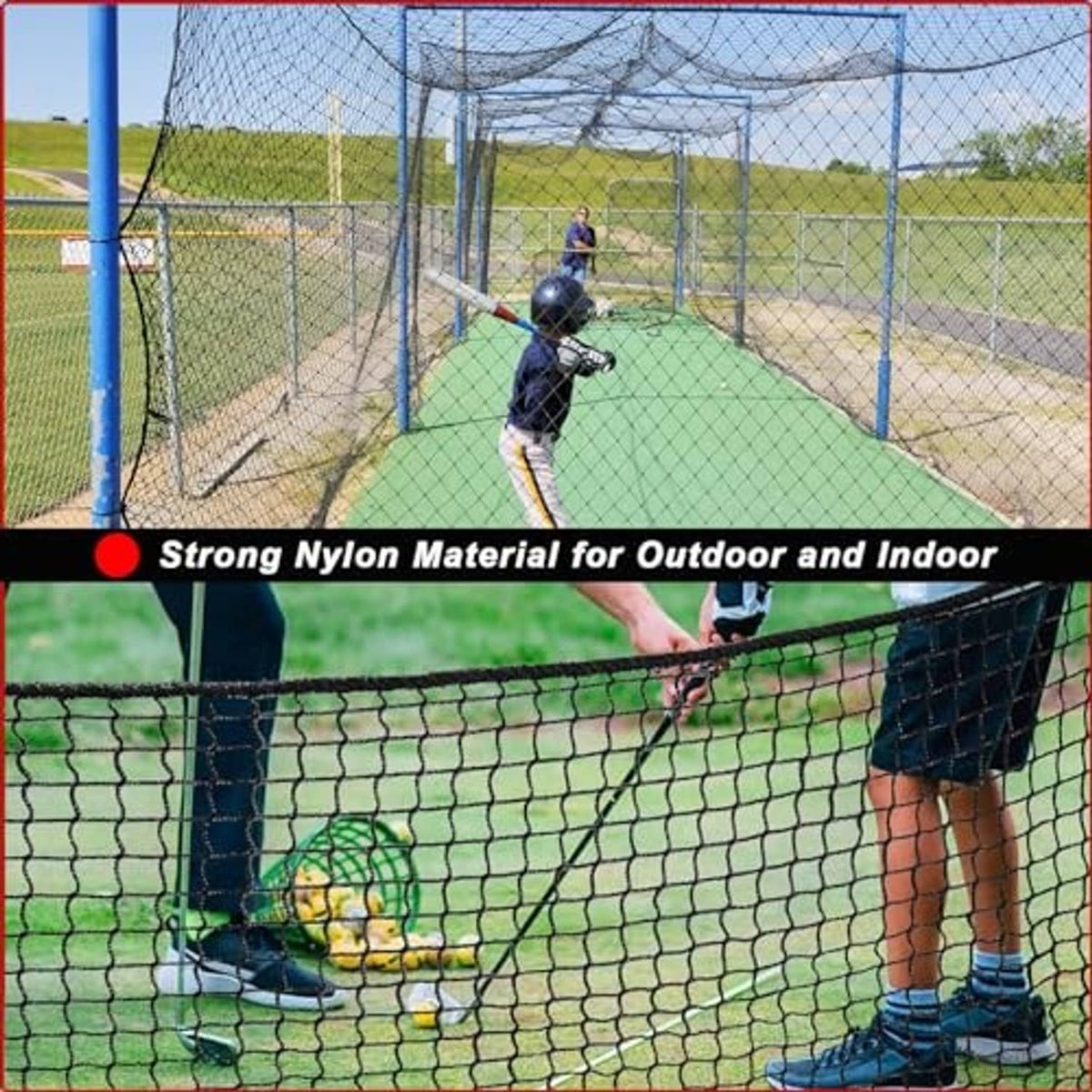 Heavy-duty sports net stretched as a protective barrier in an outdoor yard