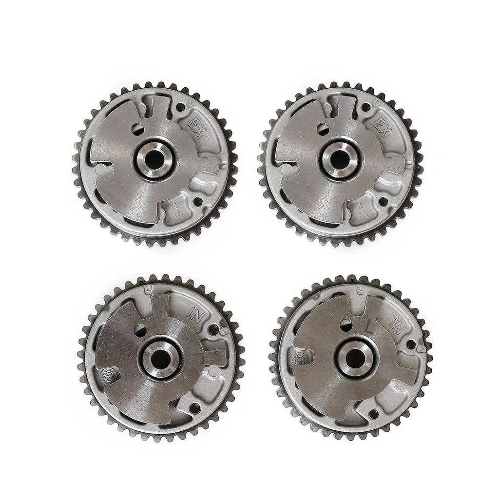 Timing chain sprockets set with four silver toothed gears and central hubs