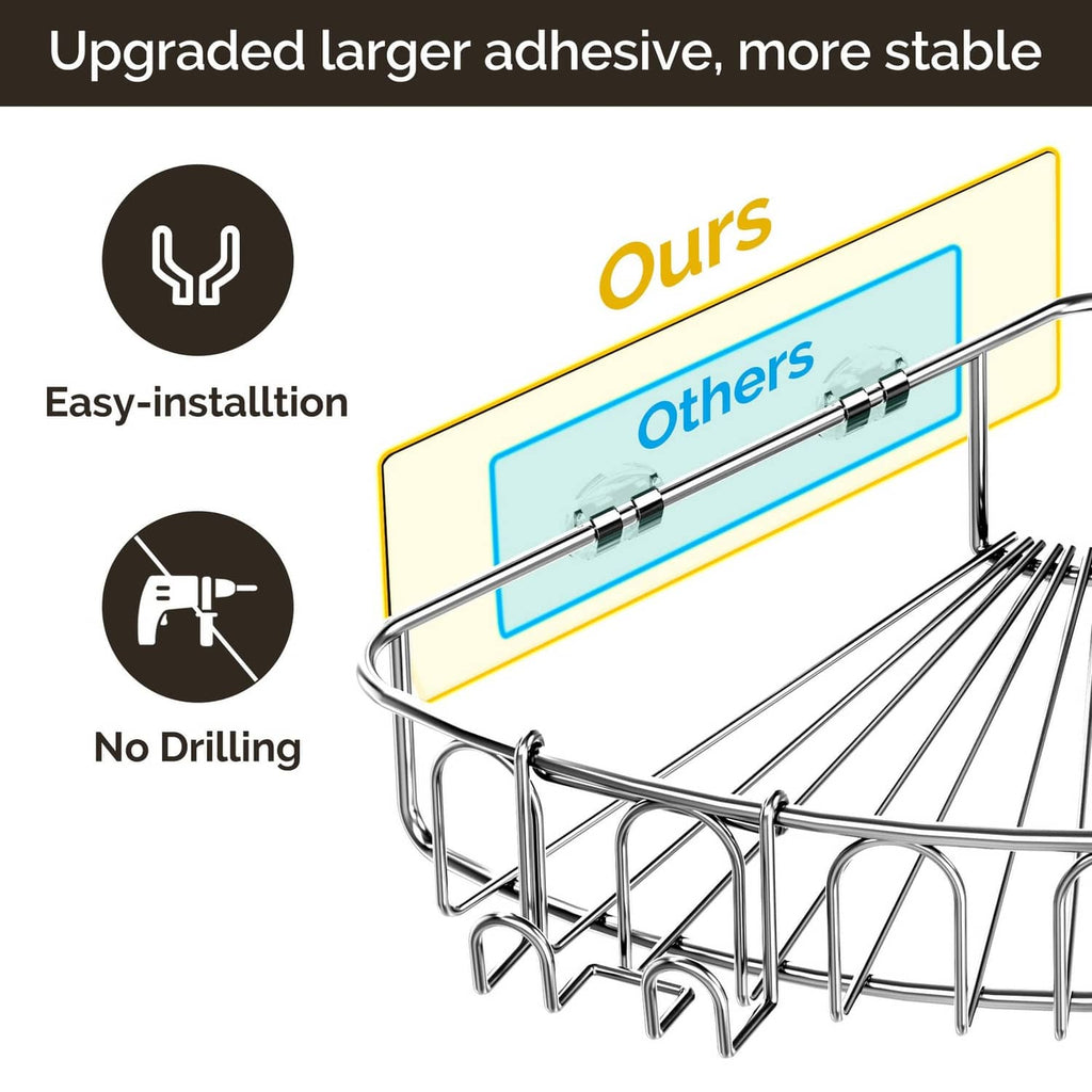 Orimade stainless-steel corner shower caddy shelf with adhesive mounting bar