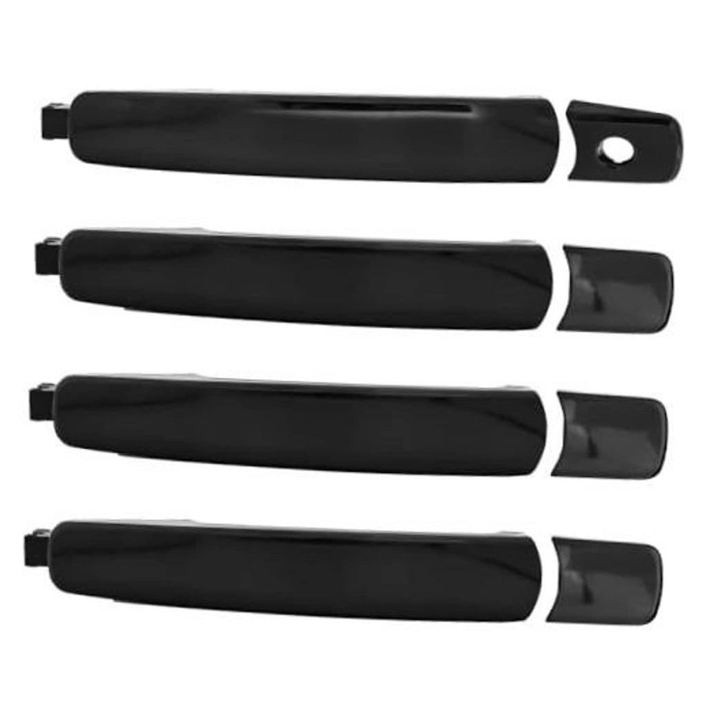 Set of 4 black exterior door handles with keyhole cutout and side mounting tabs