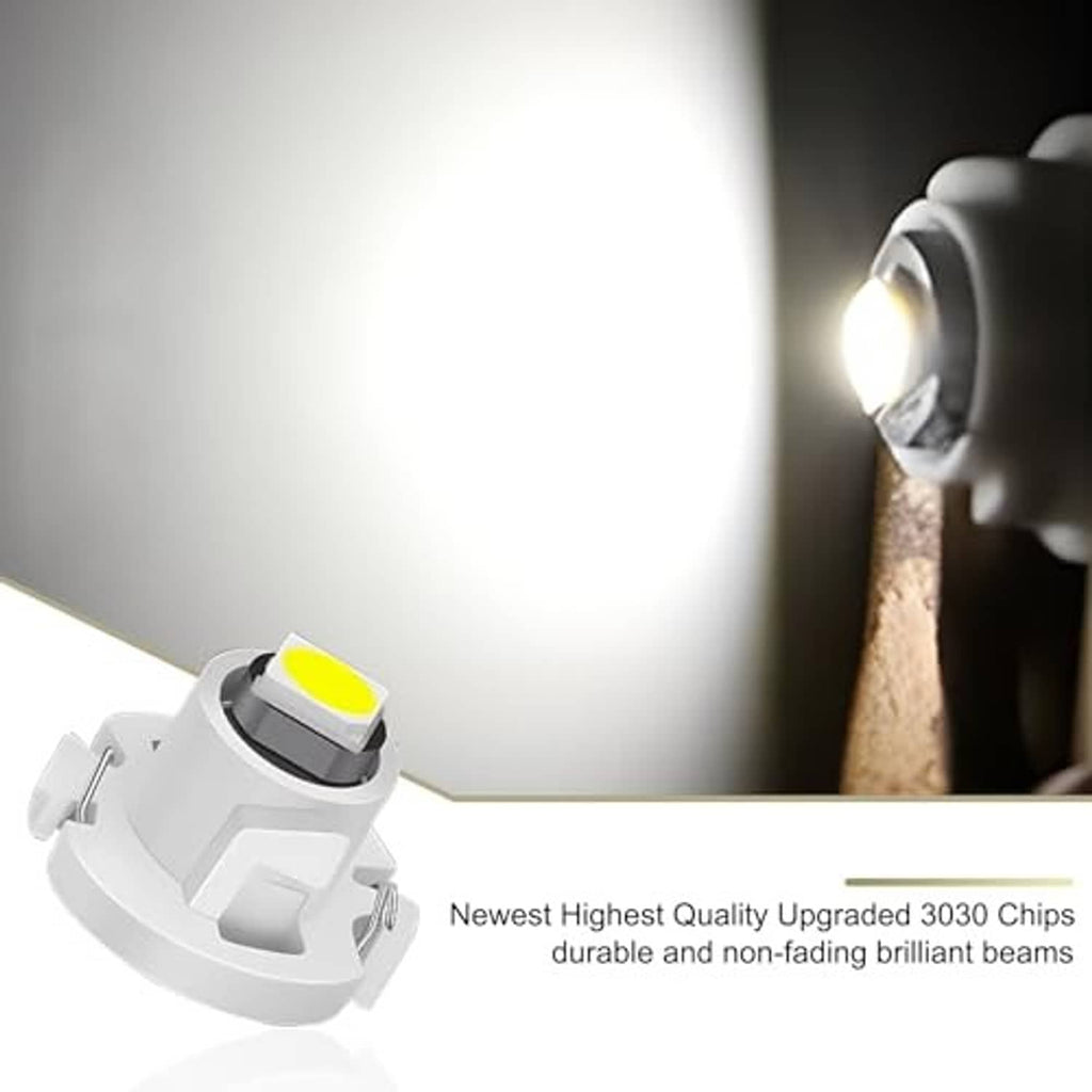 White LED wedge bulb with yellow LED lens mounted beside bright light