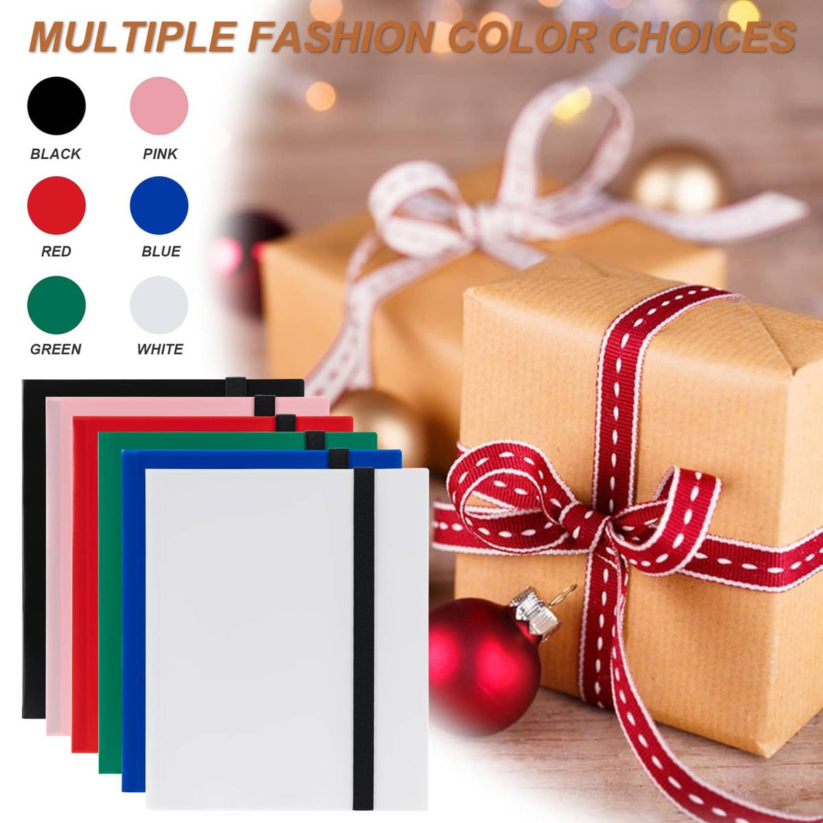 Trading card binders in multiple colors, including black