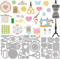 Sewing-themed metal cutting dies with spool, needle, scissors, sewing machine, dress form