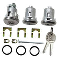 Door lock cylinder key set with three metal cylinders, keys, clips, and rings