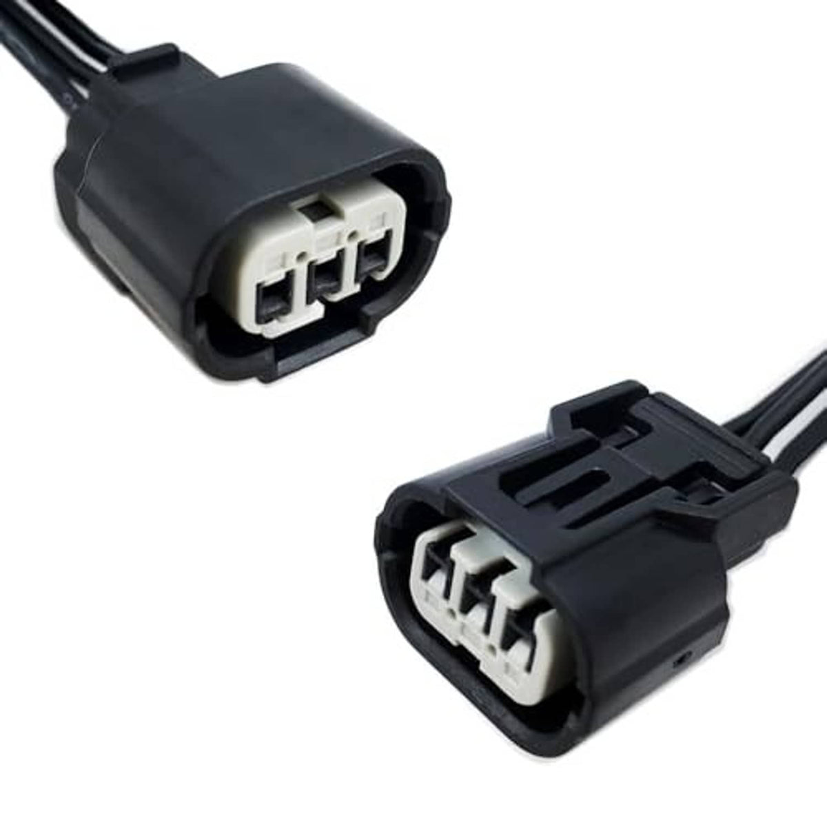 3-way female connector plug pigtail harness with two matching ends, black housings