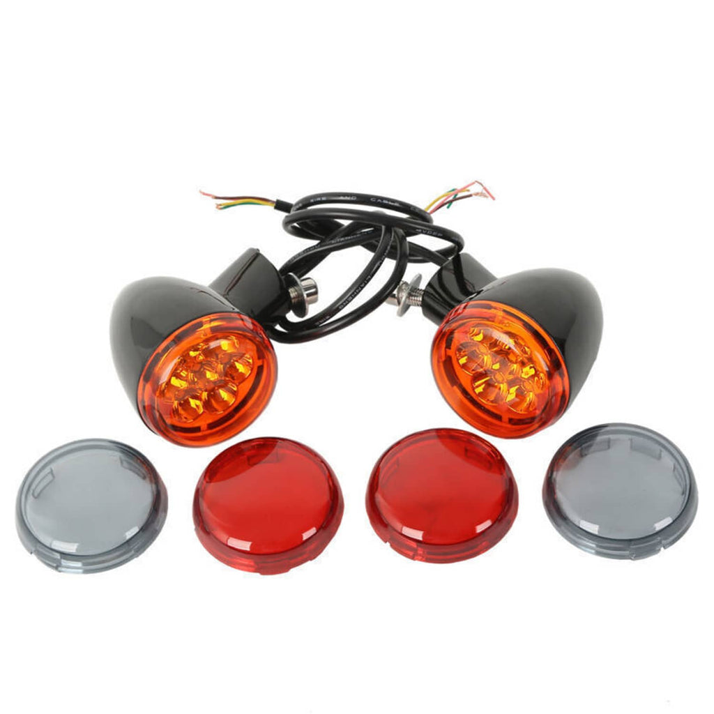 Rear LED turn signal light bracket with amber lenses and four replacement lens covers
