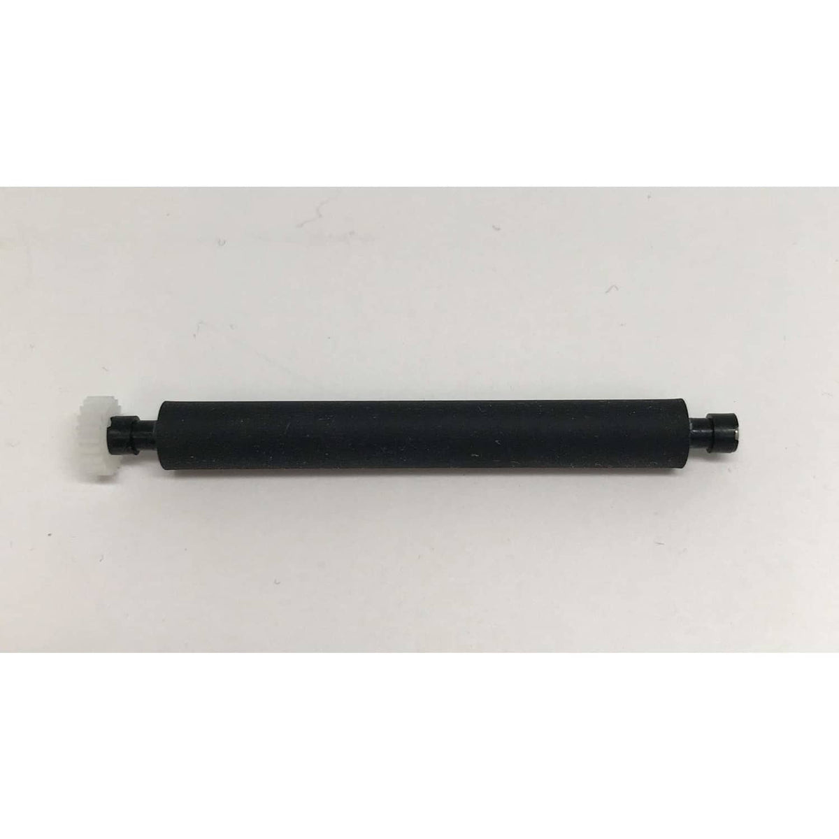 Thermal printer paper roll with black tube ends, compact cylinder