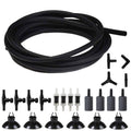 Aquarium airline tubing kit: coiled black flexible tube with multiple black connectors and diffusers
