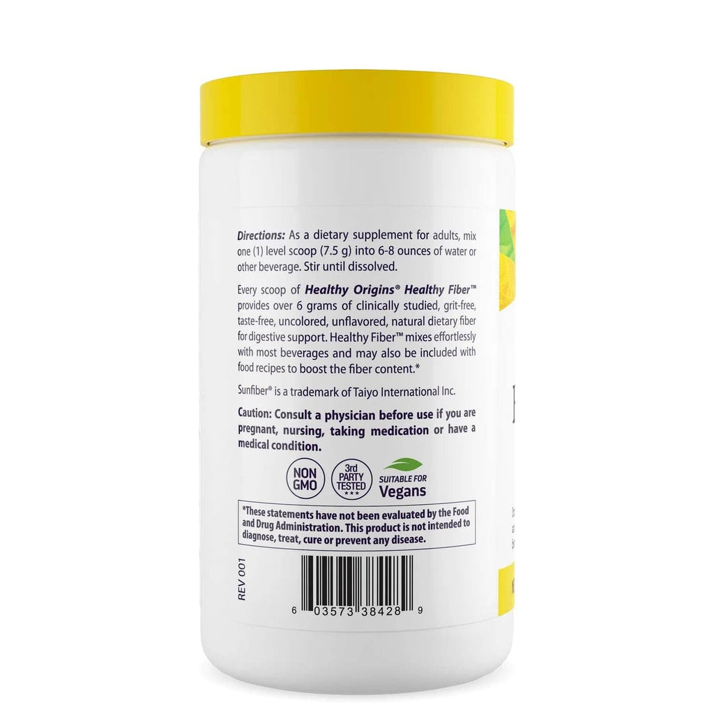 Healthy Origins Natural Healthy Fiber bottle, back label with directions and ingredients