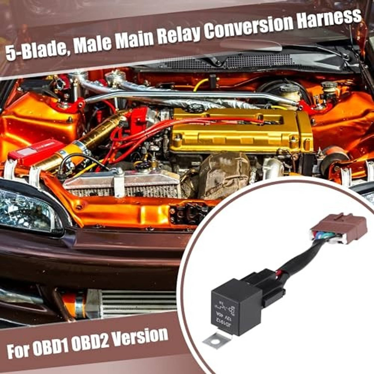 Relay conversion harness with black relay module and mounting bracket