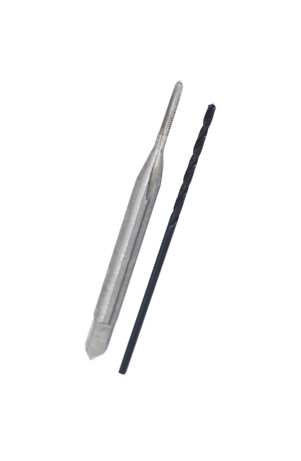 Metal tap and black drill bit, for cutting threads and drilling holes