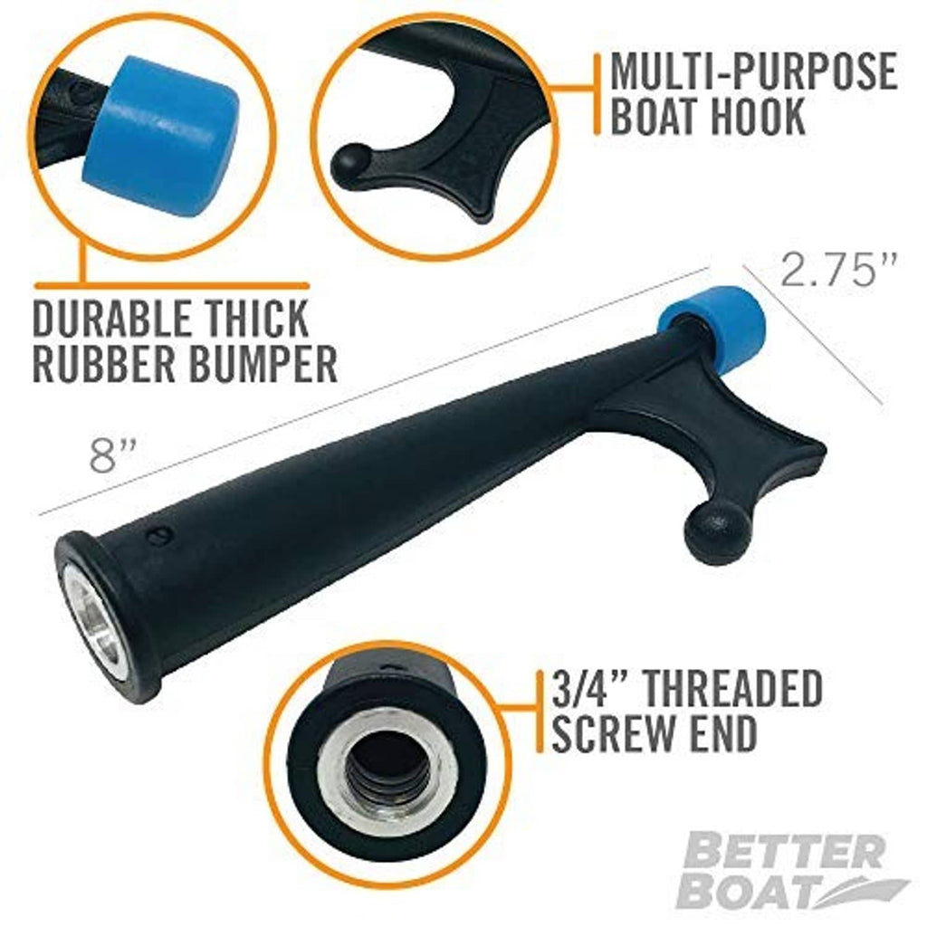Telescoping boat hook pole with 3/4" threaded screw end and thick rubber bumper