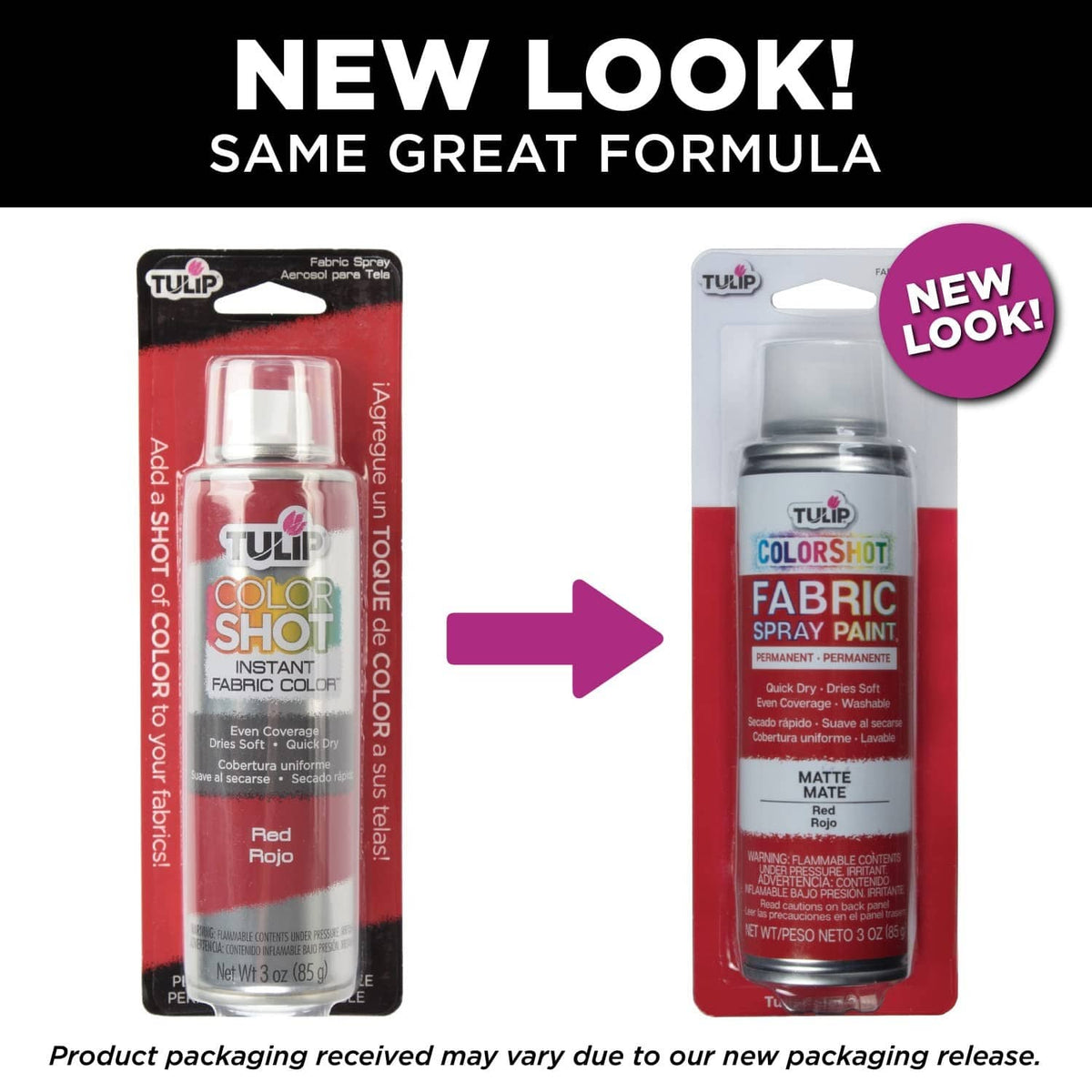 Tulip ColorShot matte red fabric spray paint in blister retail package