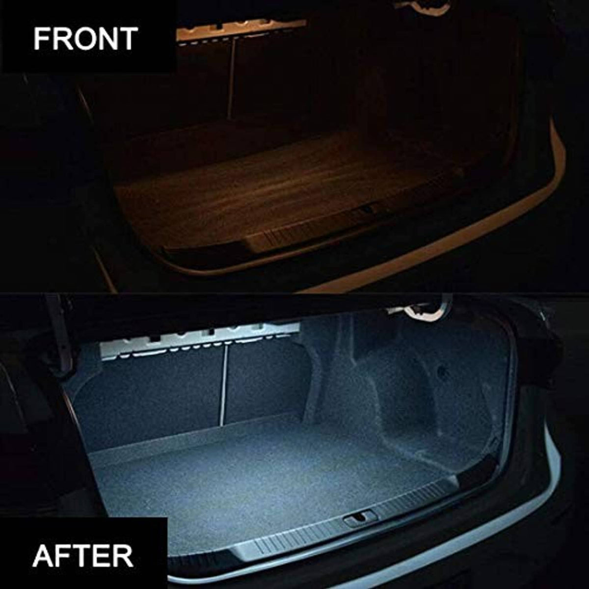Car trunk/boot area dome LED light on, illuminating the cargo space