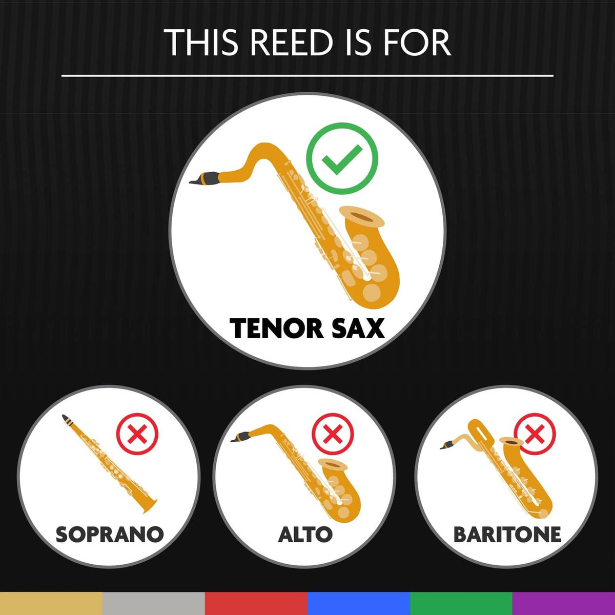 Tenor sax reed compatibility chart with green check and red X icons