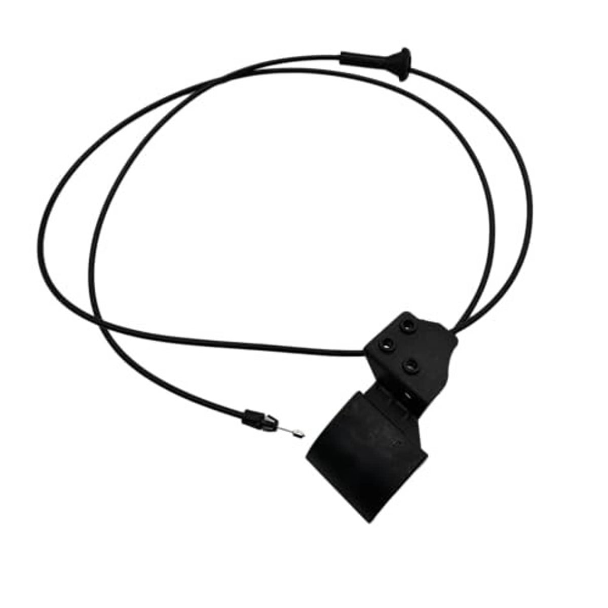 Black hood release cable with handle and black actuator bracket, looped wiring