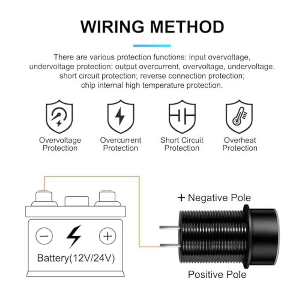 Black car charger wiring terminals with protection features diagram for safety