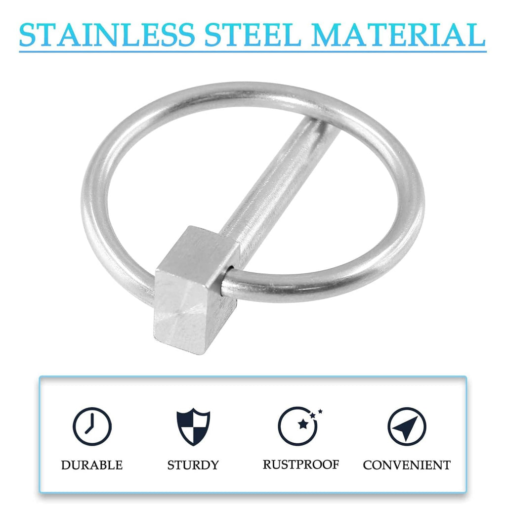 Stainless steel lynch pins with loop ring and squared locking head, 2-pack