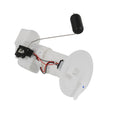 Fuel pump assembly with white plastic housing, black sensor float, and red/black wiring