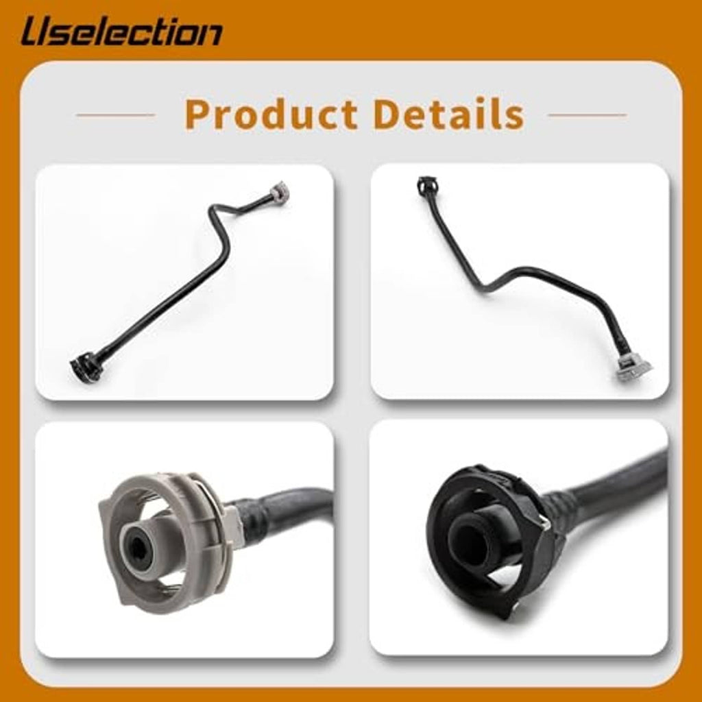 Black coolant hose with gray and black end fittings shown from multiple angles