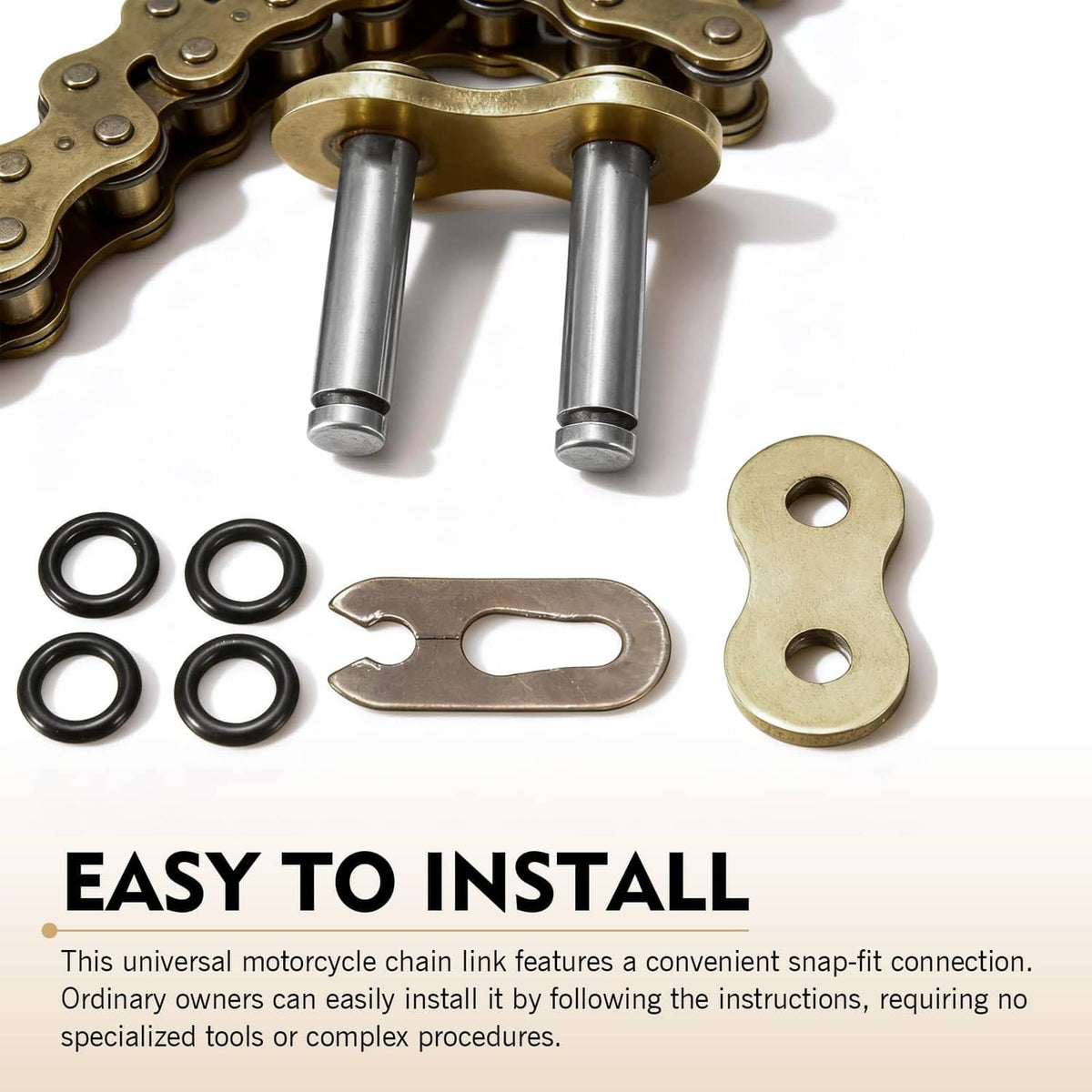 Gold 428 chain master link kit with pins, o-rings, and split clip plate