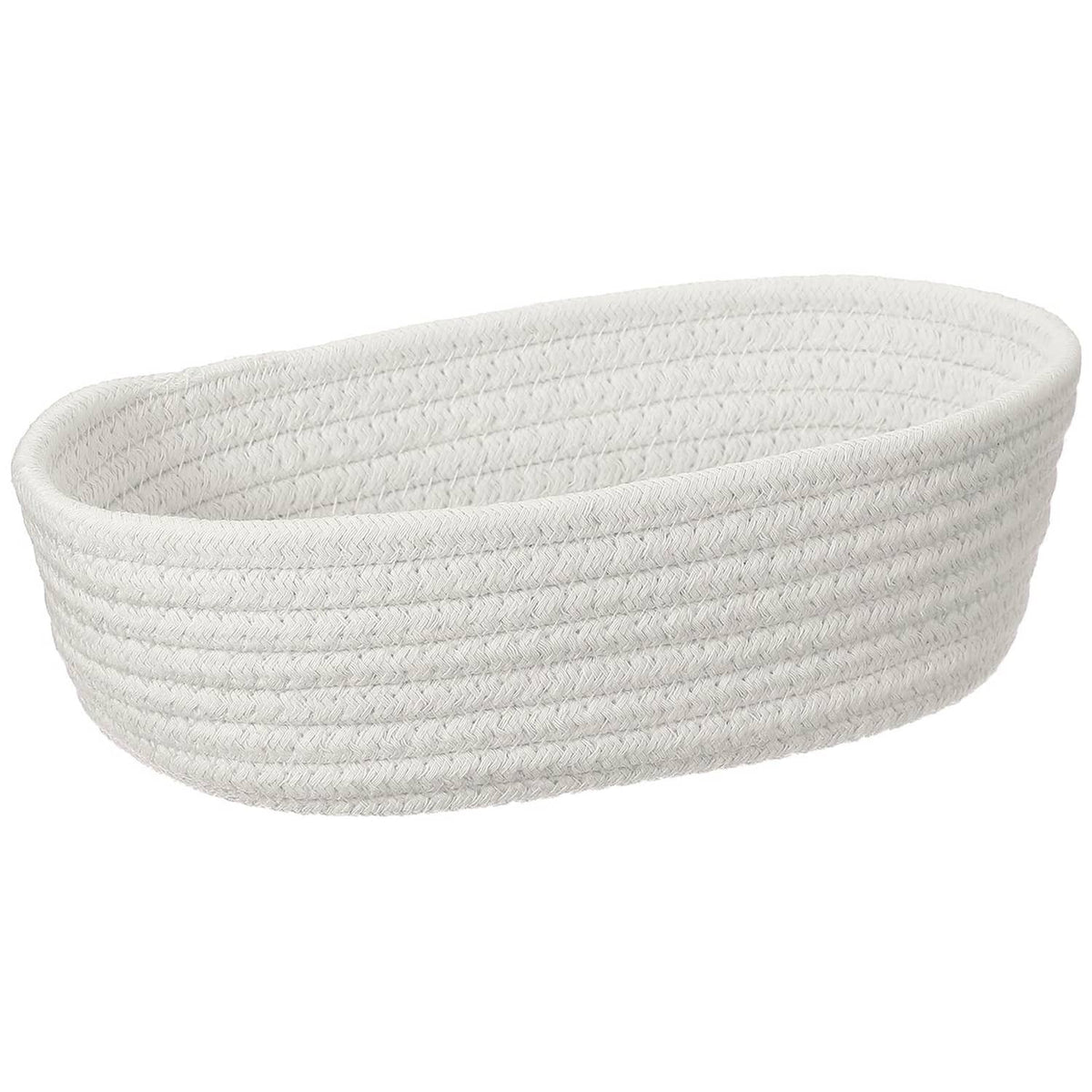 Small white cotton rope woven storage basket, oval shape
