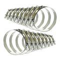 Stainless steel T-bolt hose clamps set, several clamps with metal band and T-bolt