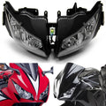 Front headlight assembly with black housing and clear multi-lens lamps