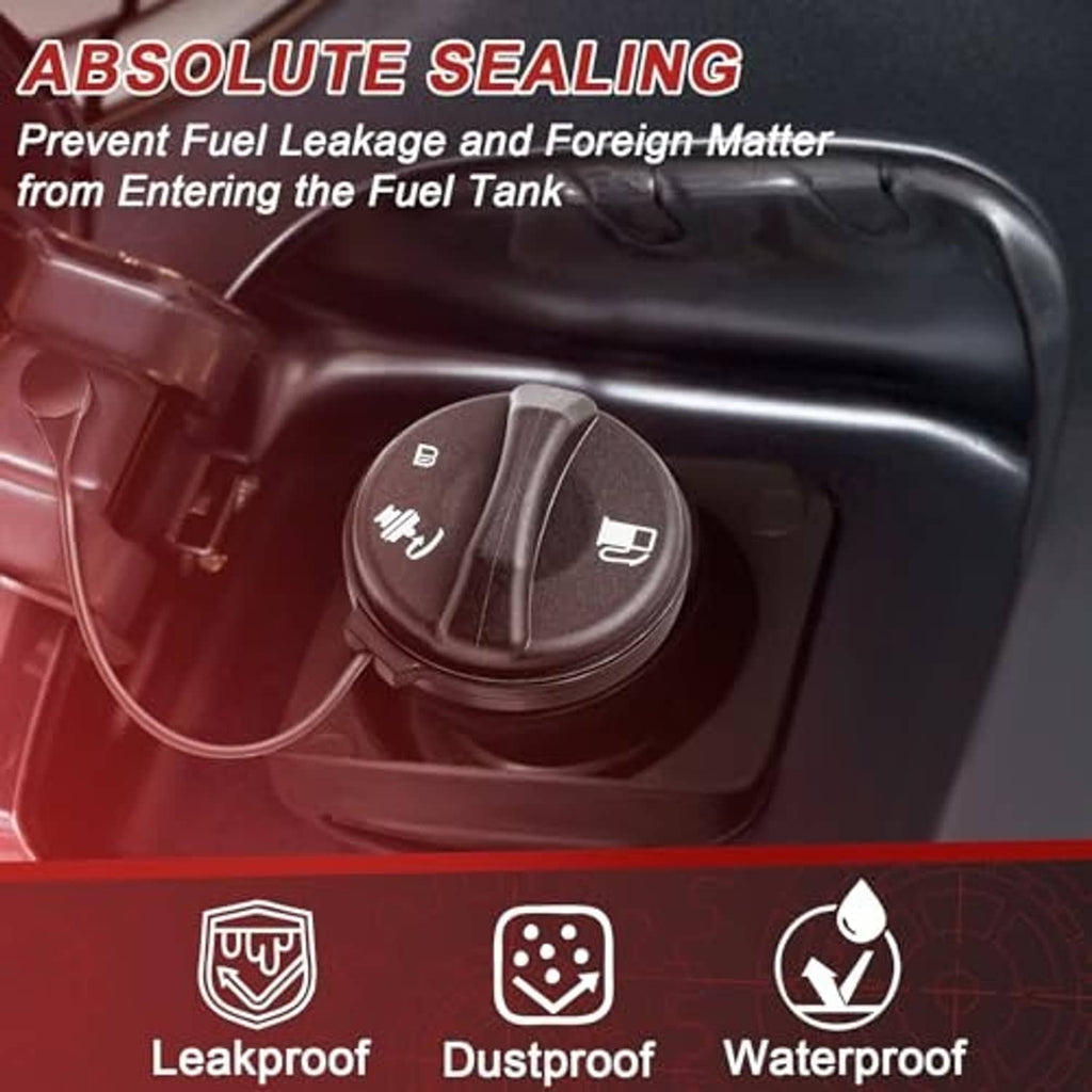 Black fuel tank gas cap with top pump icon and vent tube