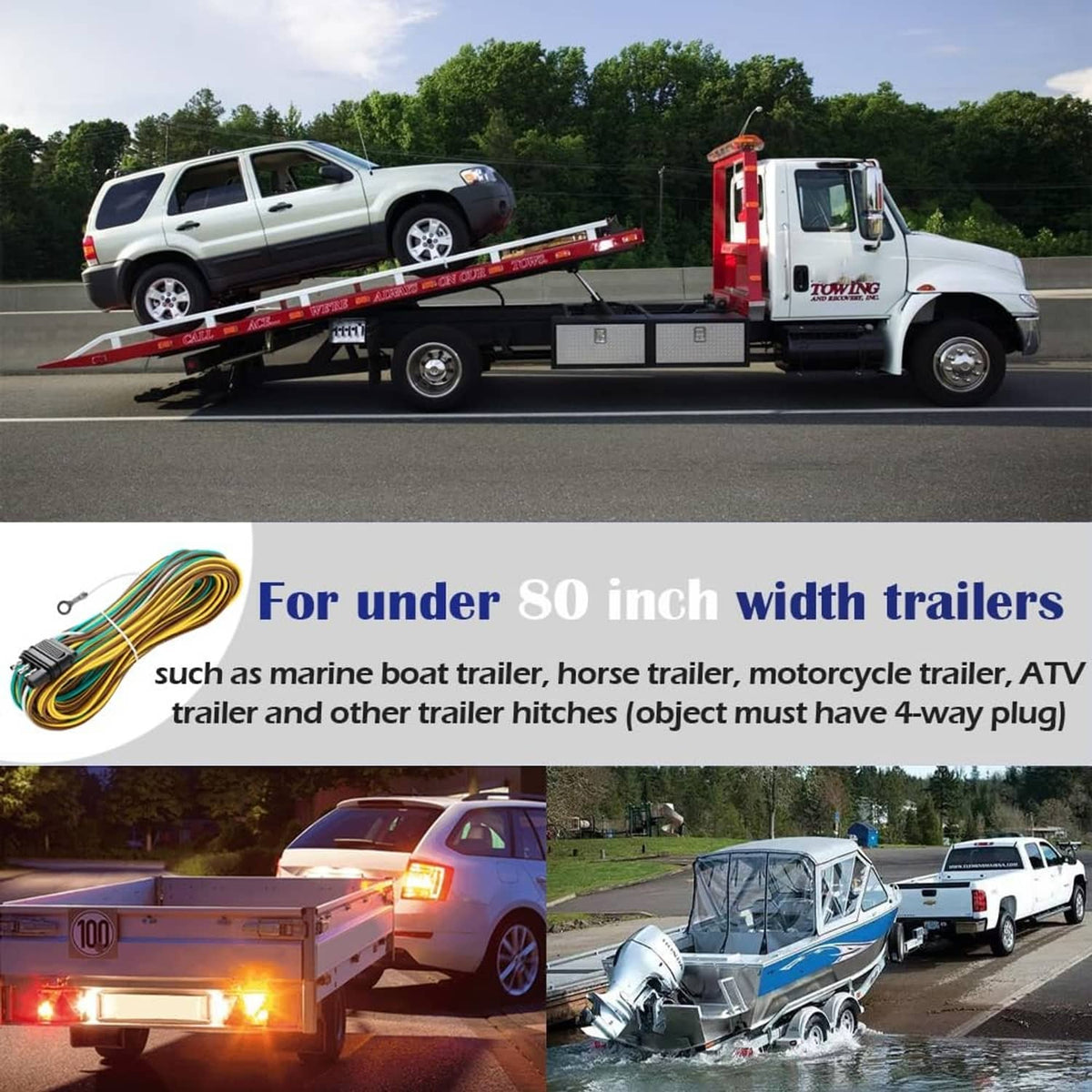 Trailer light wiring harness for 4-way plug applications with bundled color-coded wires