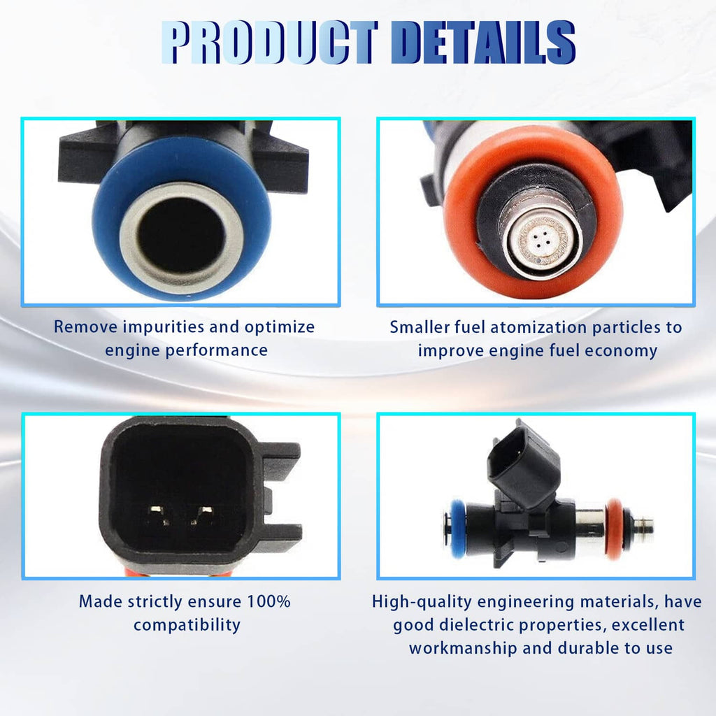 Fuel injector detail view with blue insulator and orange seal, showing metal nozzle and black plug