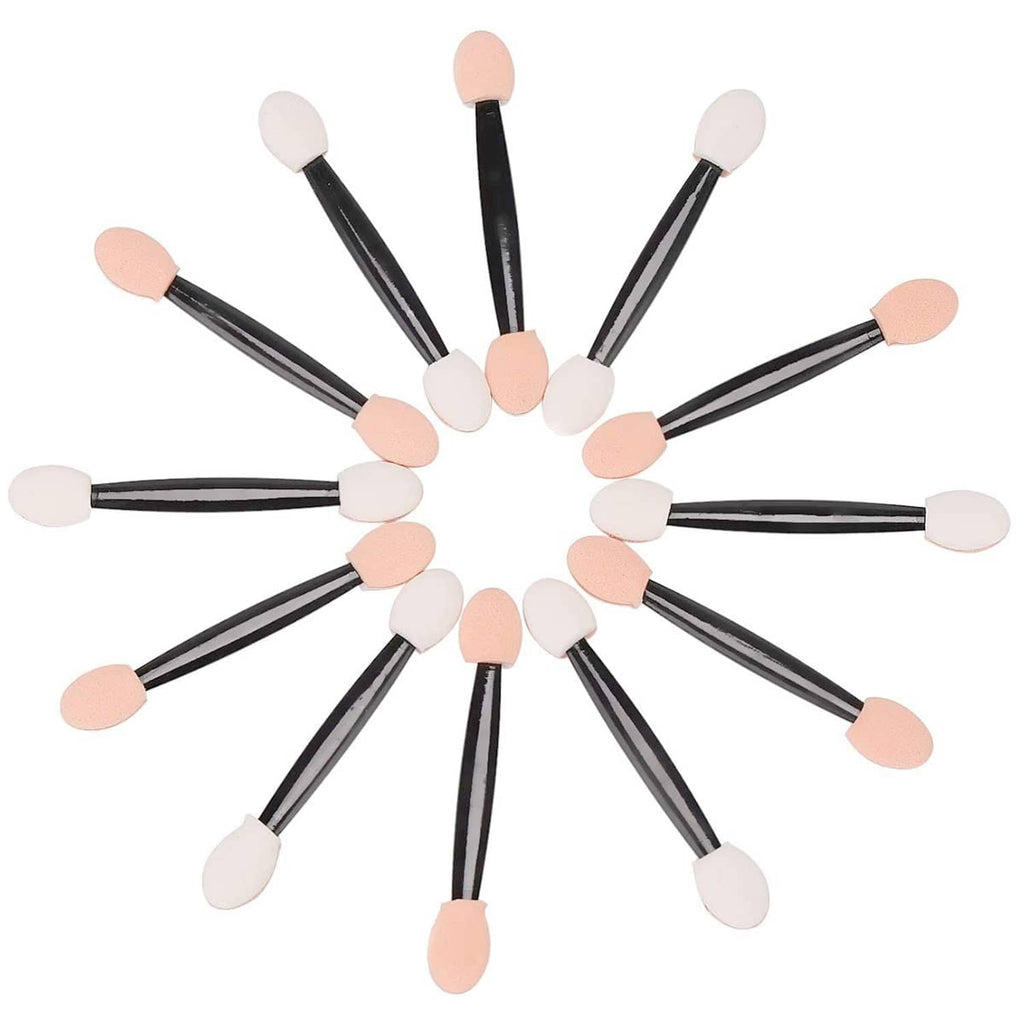 Fan set of disposable dual-sided eye shadow sponge applicators, black handles with pink/white tips