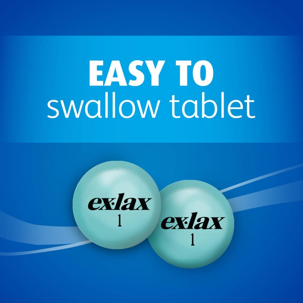 Easy to swallow tablet graphic with two pale mint Ex-Lax tablets