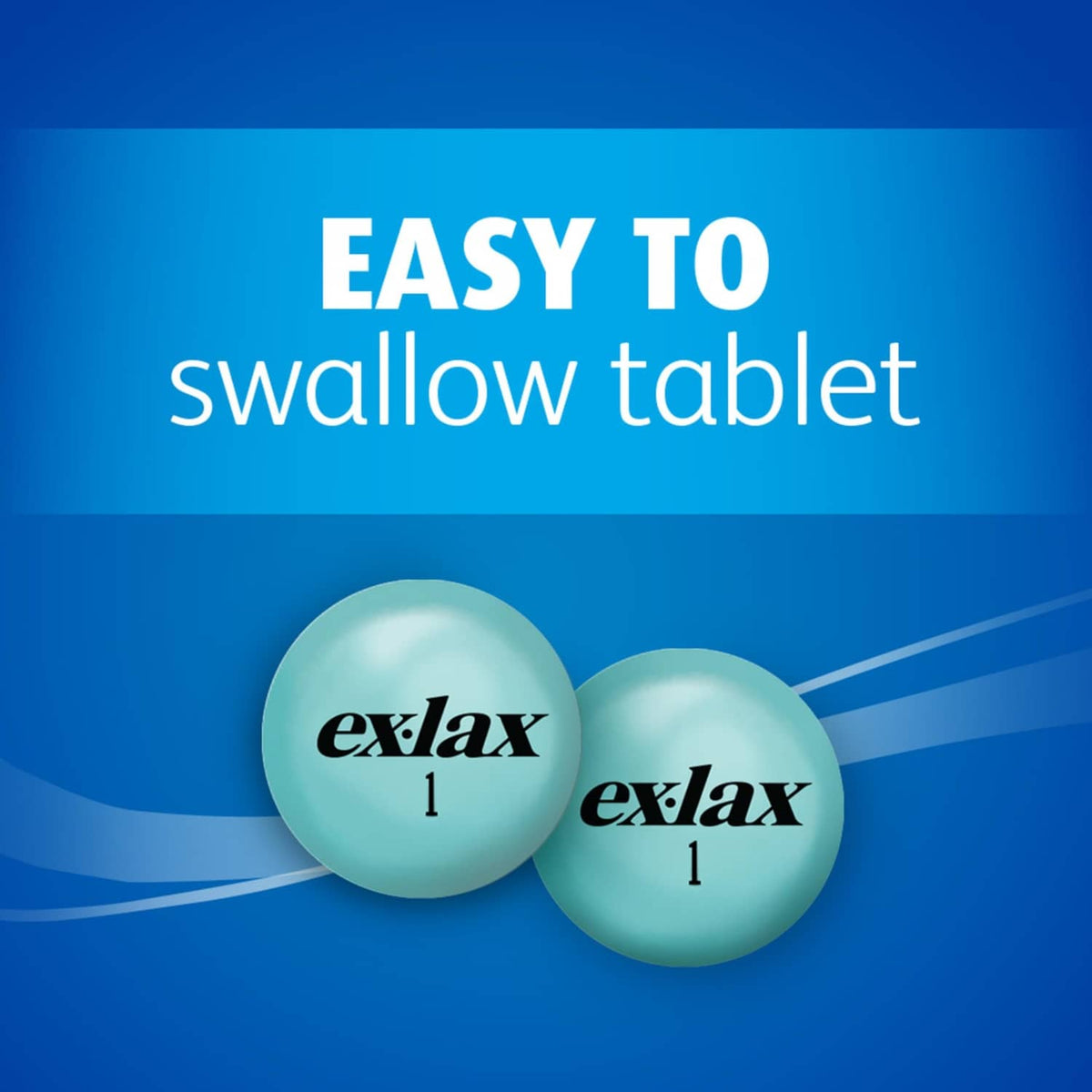 Easy to swallow tablet graphic with two pale mint Ex-Lax tablets